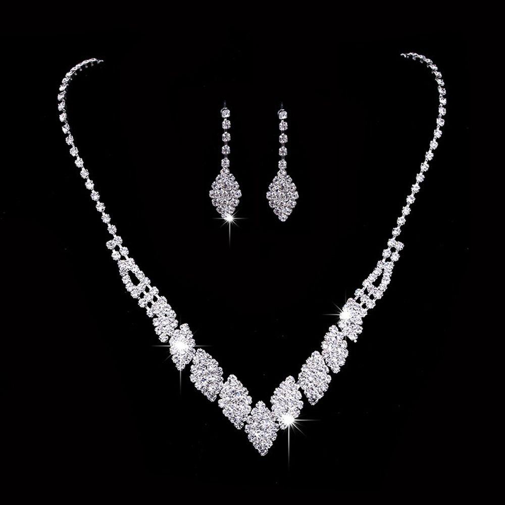 Anniversary Gift Women Necklace Dangle Earrings Water Drop Earrings Bridal Wedding Jewelry Set