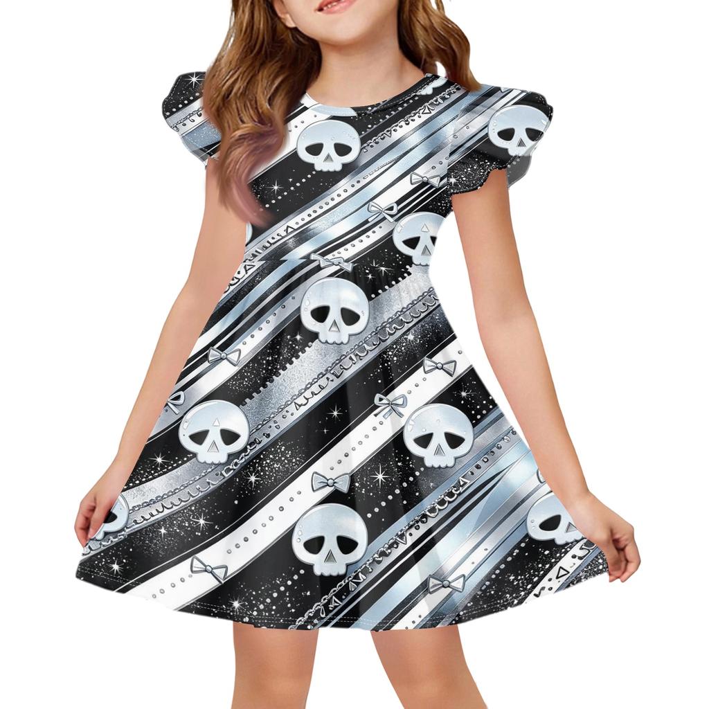 Kids Halloween Printed Dress with Sleeve Casual Party Dress for Girls