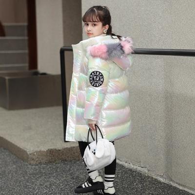Girls' Winter Cotton-padded Clothes, Thickened Cotton-padded Warm Colorful Hooded Down Cotton-padded Clothes, Children's Leave-in Long Cold-proof 