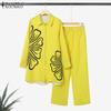 ZANZEA Women Long Sleeve Print Blouse and Pants Casual Two Piece Suit Sets