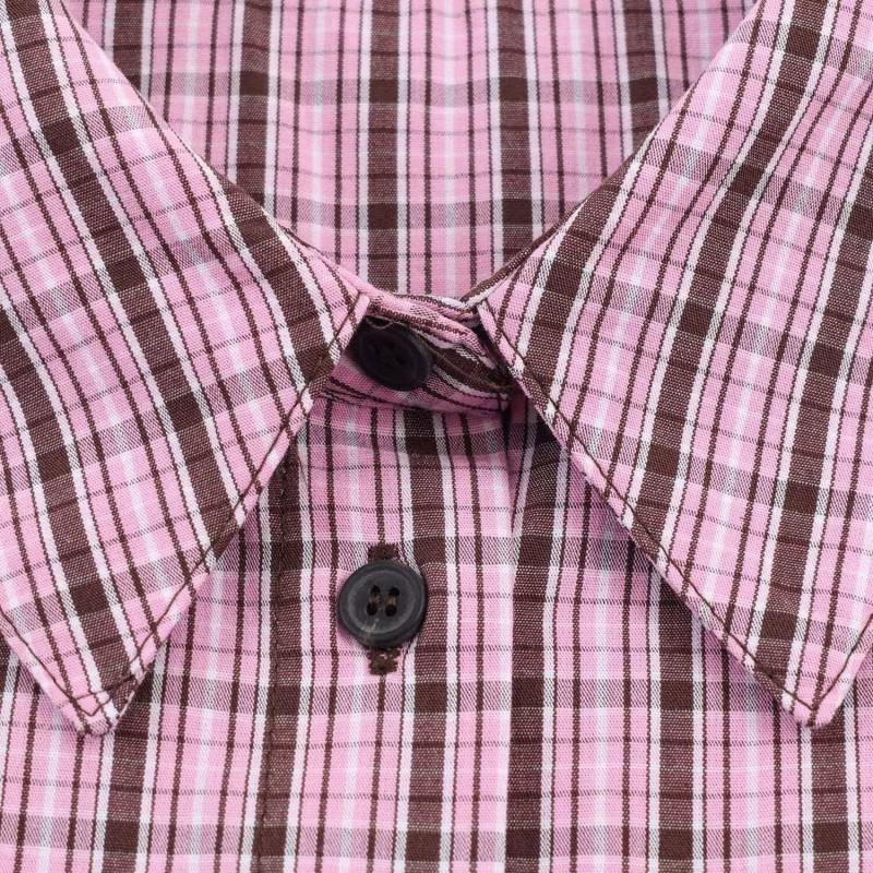 ZA Womens Slim-fit Pink Black Plaid Shirt Versatile Casual Workwear Top