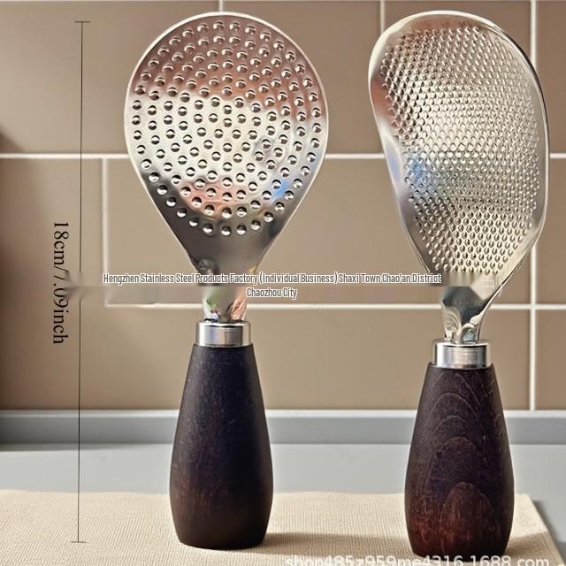 304 Stainless Steel Non-Stick Rice Spoon with Wooden Handle, Standable Design for Home Use