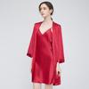 19mm Heavyweight 100% Pure Mulberry Silk Robe Set Women Red Wedding Morning Gown French Style Loungewear