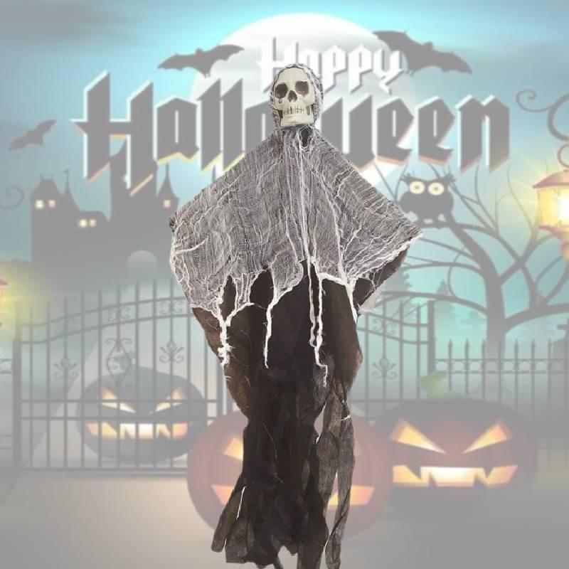 Läskig Halloween-dekoration Hängande spökskalle med gasväv För spökhus Läskig rekvisita