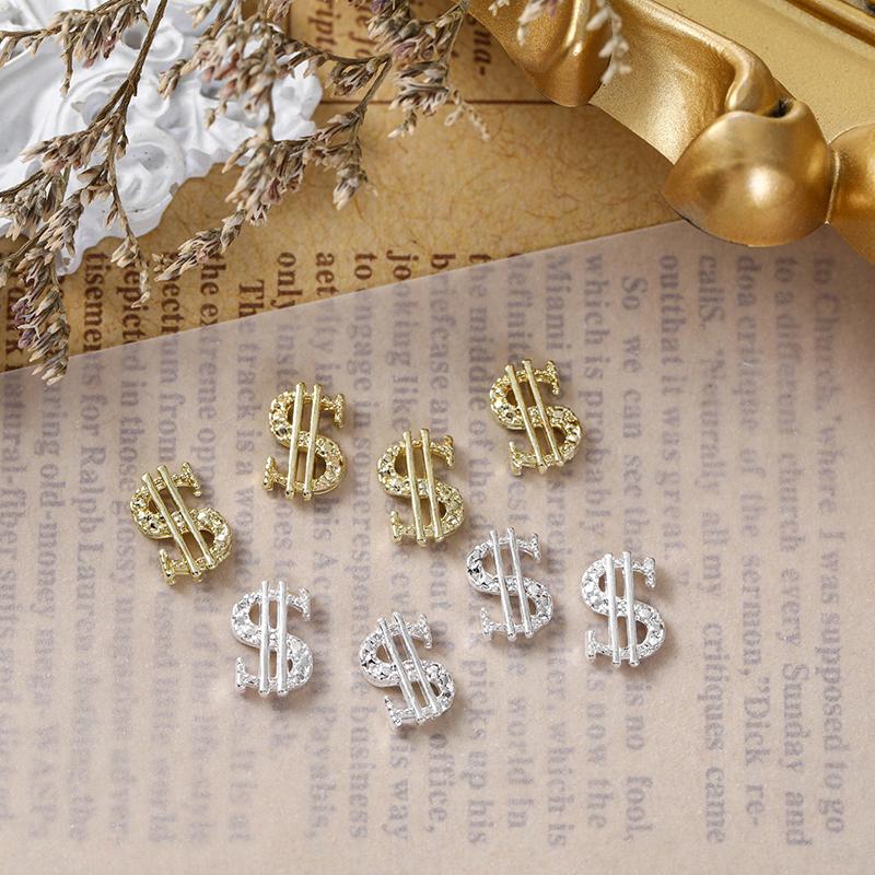 10Pcs Dollar Sign Nail Art Charms 3D Alloy Shiny Usa Money Sign Nail Decoration Luxury Manicure Diy Accessories