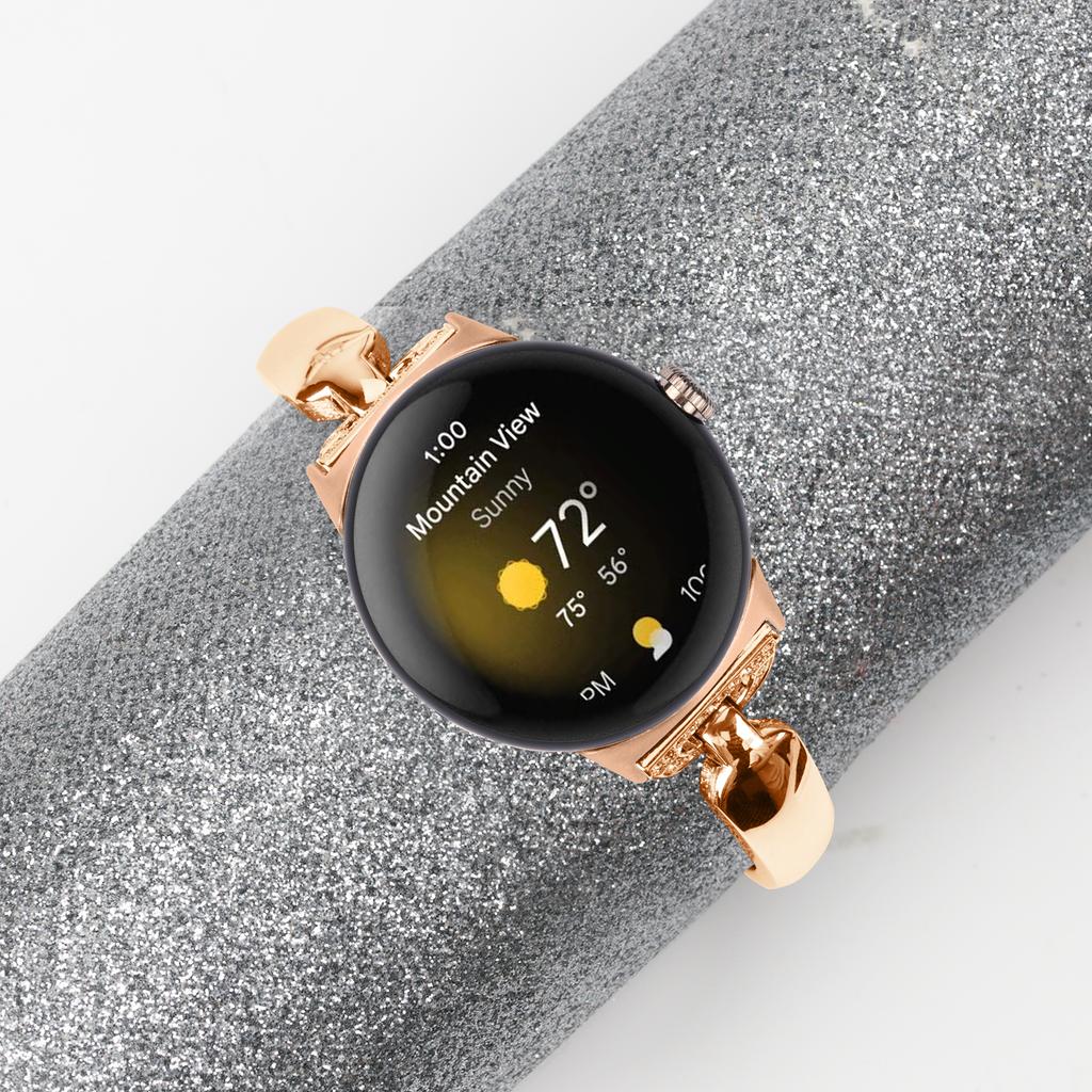 For Google Pixel Watch 3 41mm/Watch 2/Pixel Watch Bling Band D-Shaped Rhinestone Decor Copper Metal Bracelet Watch Strap