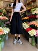 Women's High Waist White Slimming Midi Skirt - Elastic Waist, Fashionable Spring/Autumn