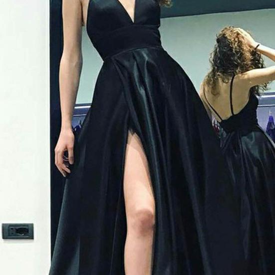 Robe à bretelles taille haute, col en V, bretelles réglables, tenue de soirée pour Banquet