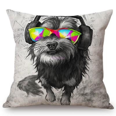 Cute Baby Dog Puppy Cartoon Cosplay Animal Oil Painting Art Home Decoration Sofa Throw Pillow Case Linen Kids Gift Cushion Cover