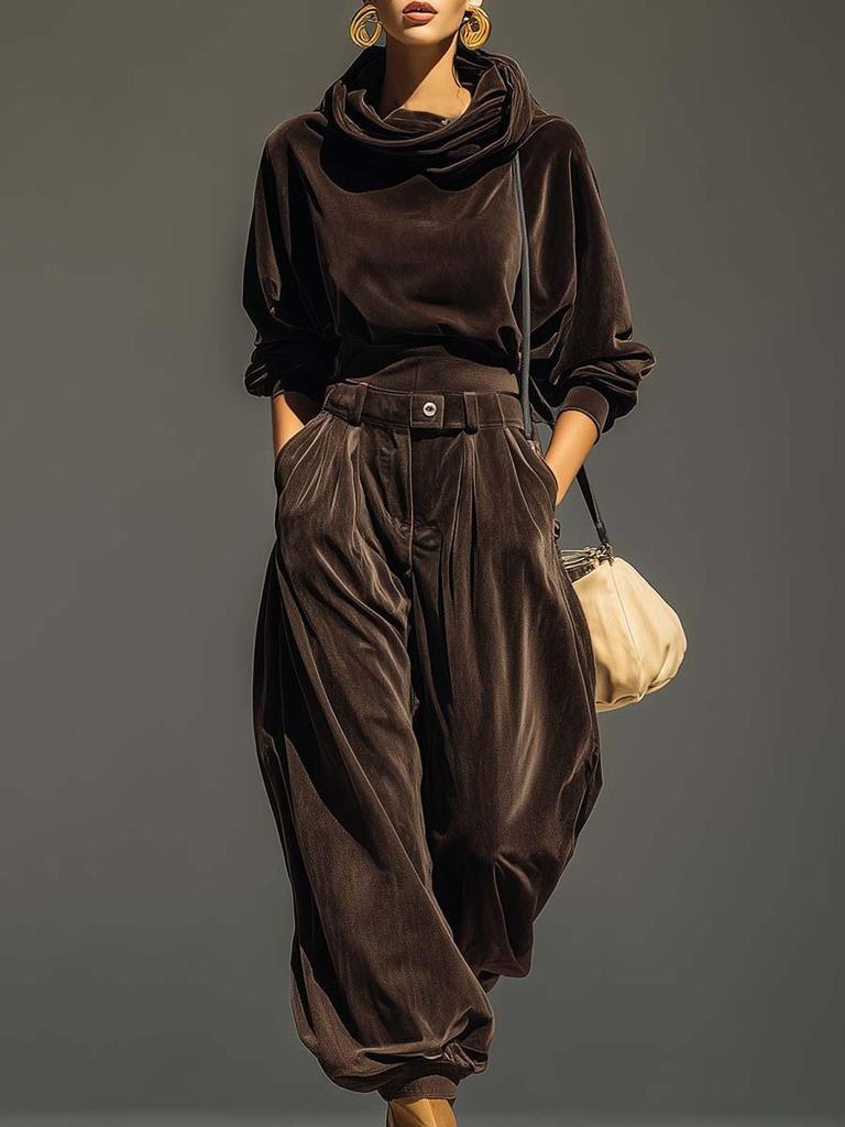 New Hooded Long Sleeve Wide Leg Pants Casual Set for Women