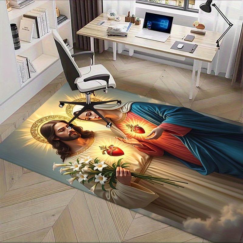 1pc Sacred Heart,Virgin Mary,Jesus Christ Office Carpet Soft Polyester Entrance Carpet Washable Non