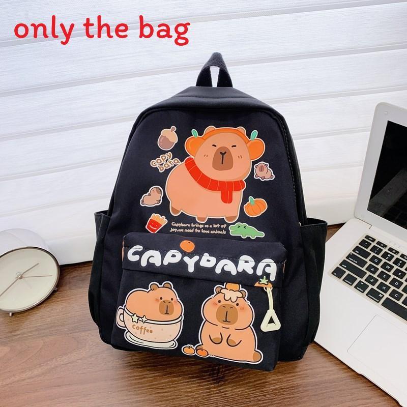 Cute Drinking Capybara Milk Tea Bcrocodile Fries Cartoon Pattern Backpack Kid