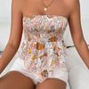 Women Sexy Off Shoulder Summer Tops Floral Print Sleeveless Strapless Tank Slim Waist Draw Pleats Hot Girl Spring Casual Blouse S-XL