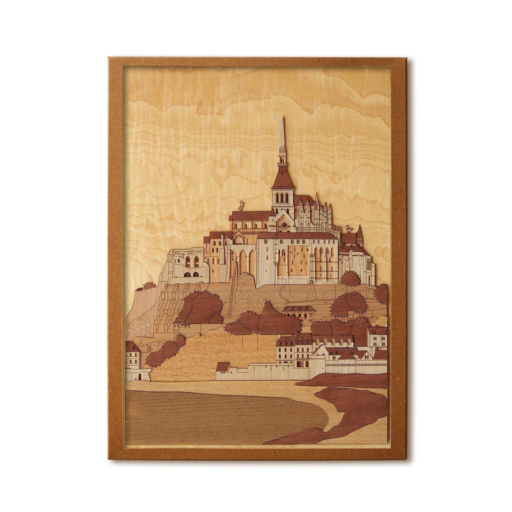 KINOWA Saint Wooden Poster Original Handmade Kit World Heritage France Made In Japan "Mont Michel"