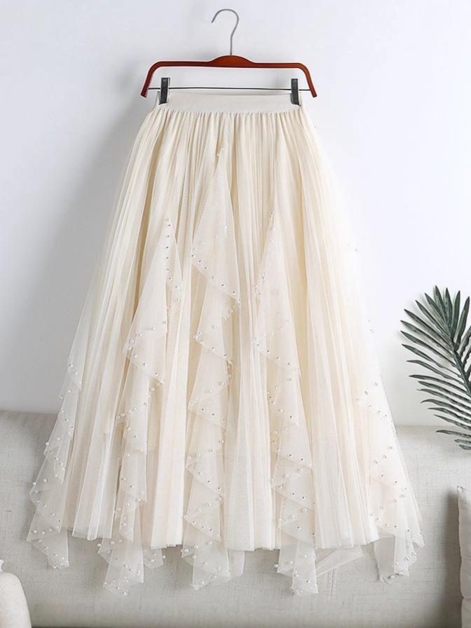 Women's Irregular A-line High Waist Mesh Skirt, 2025 Spring/Autumn
