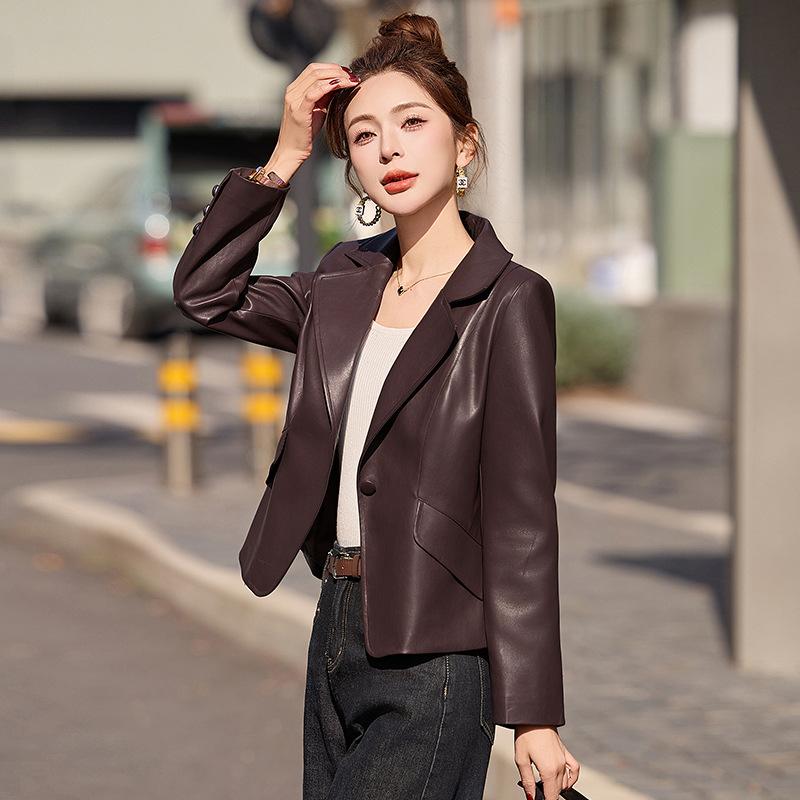 

Leather jacket blazer women s short new spring and autumn small slim temperament casual PU leather jacket top M