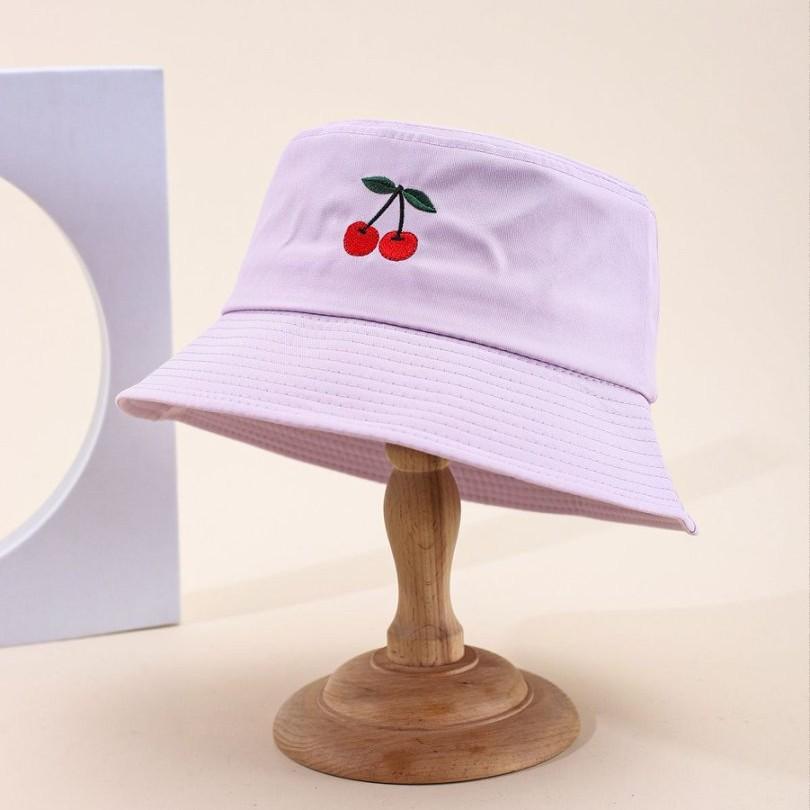 Ins Small Fresh Embroidered Cherry Bucket Hat Women'S Summer Versatile Sun Hat