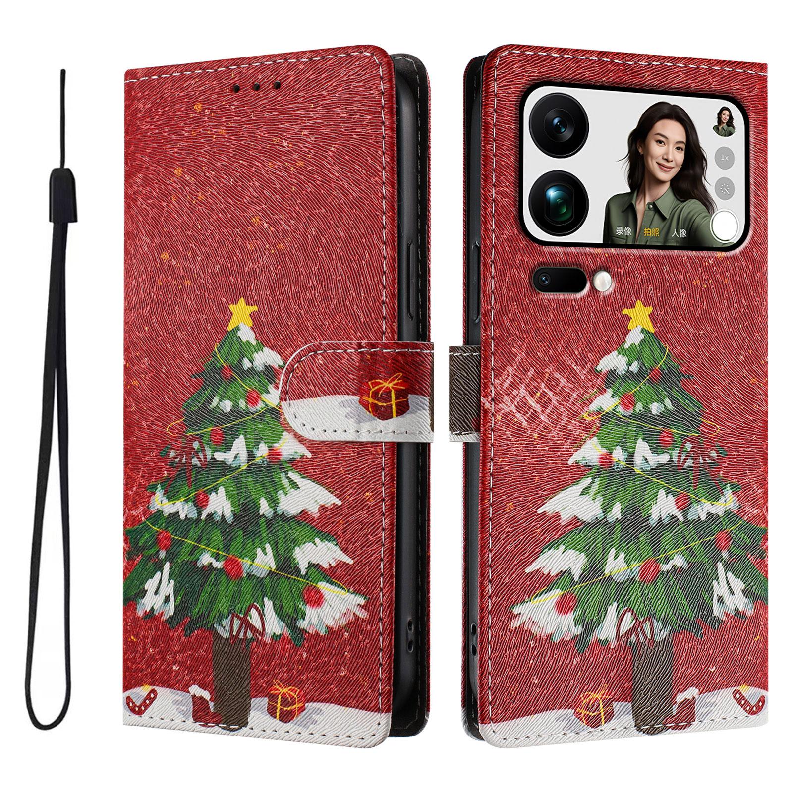 

For Xiaomi 17 Pro Max Case Christmas Themed Pattern Printing PU Leather Wallet Phone Cover with Wrist Strap