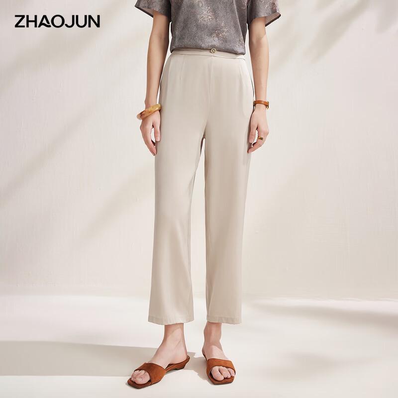 Women s Mulberry Silk Elastic Waist Cropped Straight Leg Pants L