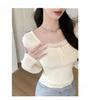 Camiseta de Manga Larga para Mujer Primavera y Otoño Estilo Francés Ajustada Ropa de Mujer con Falso Dos Encaje Y2k