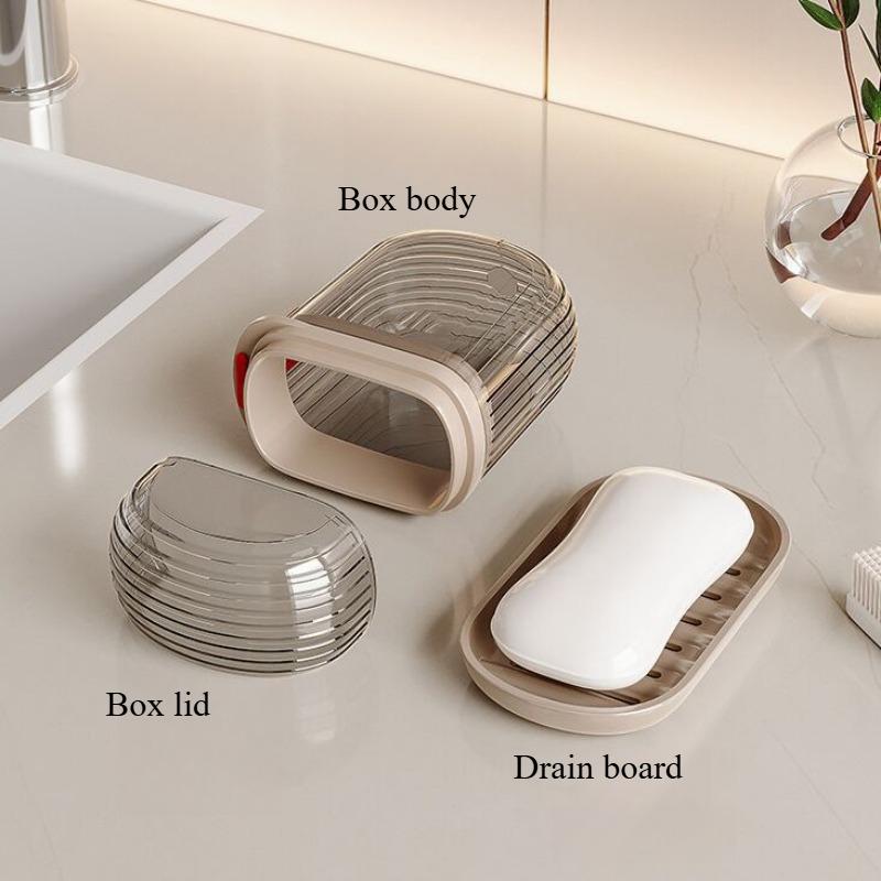 1SET Portable Soap Cassette with Lid - Sealed Drain Design Soap Box Travel Soap Storage Box
