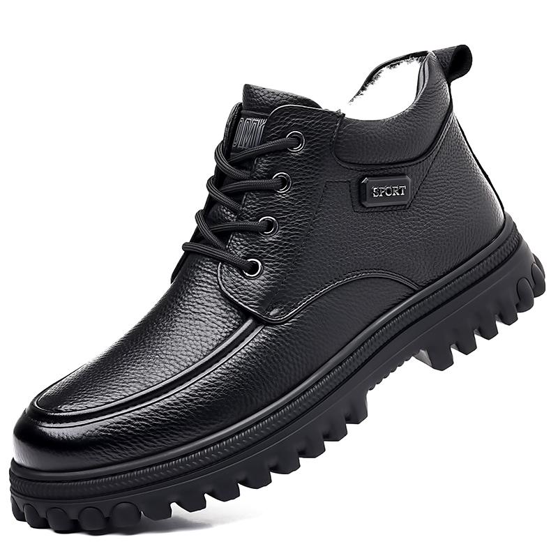 FashionWinter Snow Boots Men Shoes Fur Warm Casual Genuine Leather Ankle Platform Designer Luxury Cowboy Combat Tactical Chelsea Hiking