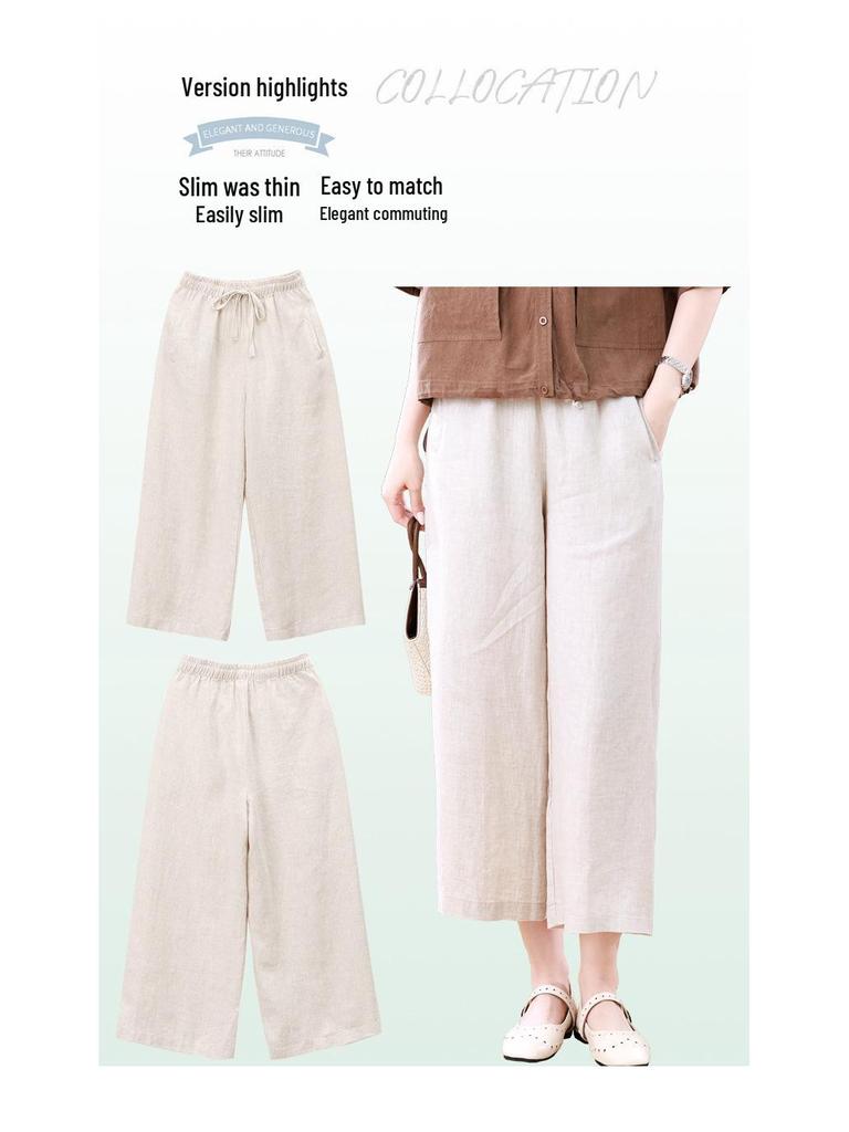 Women's 2025 Retro Linen Wide-Leg Pants - Summer/Fall Plus Size Casual Straight Leg