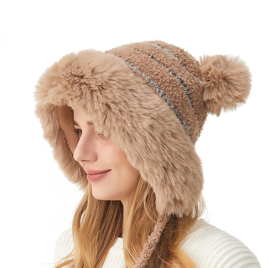 Winter Knitted Hat Women's Fur Ball Wool Hat Sleeve Cap Skullies Beanies Ski Slouchy Cap