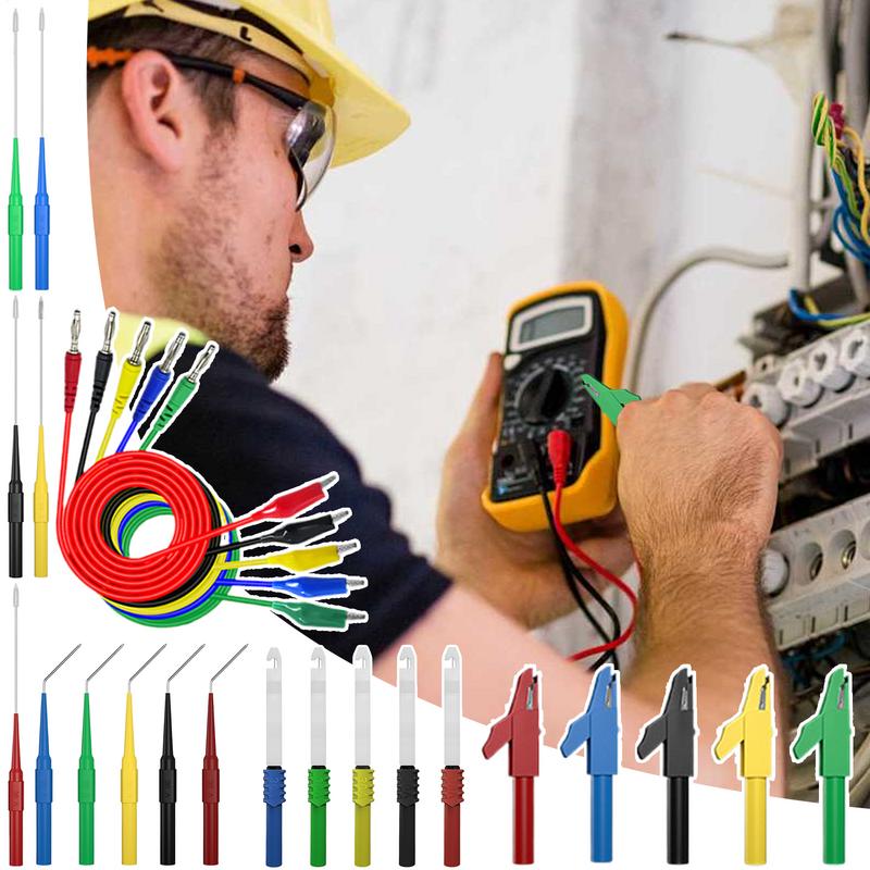 Test Lead Kit Multimeter Leads Alligator Clip Banana Plug 25X Professional Kit Test Clamps Wire Piercing Probes For Digital
