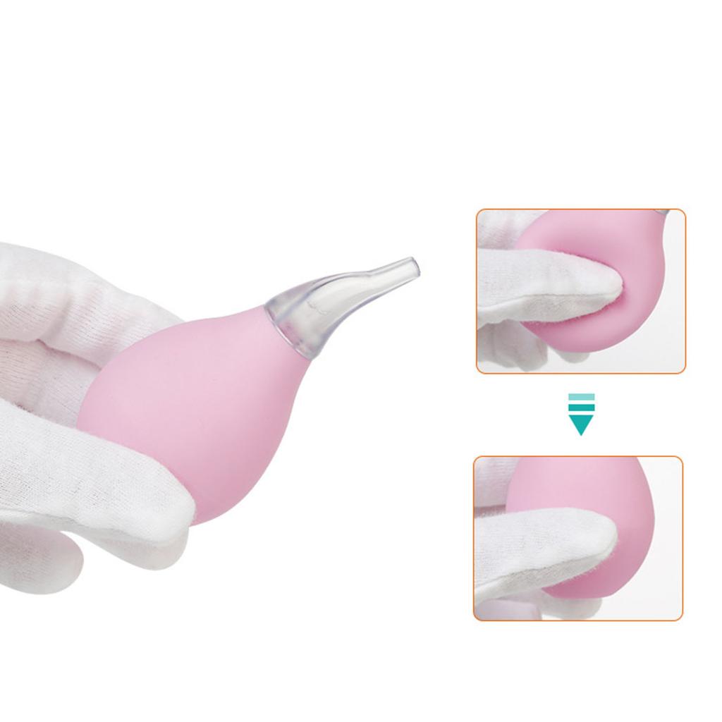 Baby Nasal Aspirator Drop Shaped Nasal Cleaner PVC Manual Squeeze Medical Silicone Head Nose Cleansing Sucker for Newborn Pink