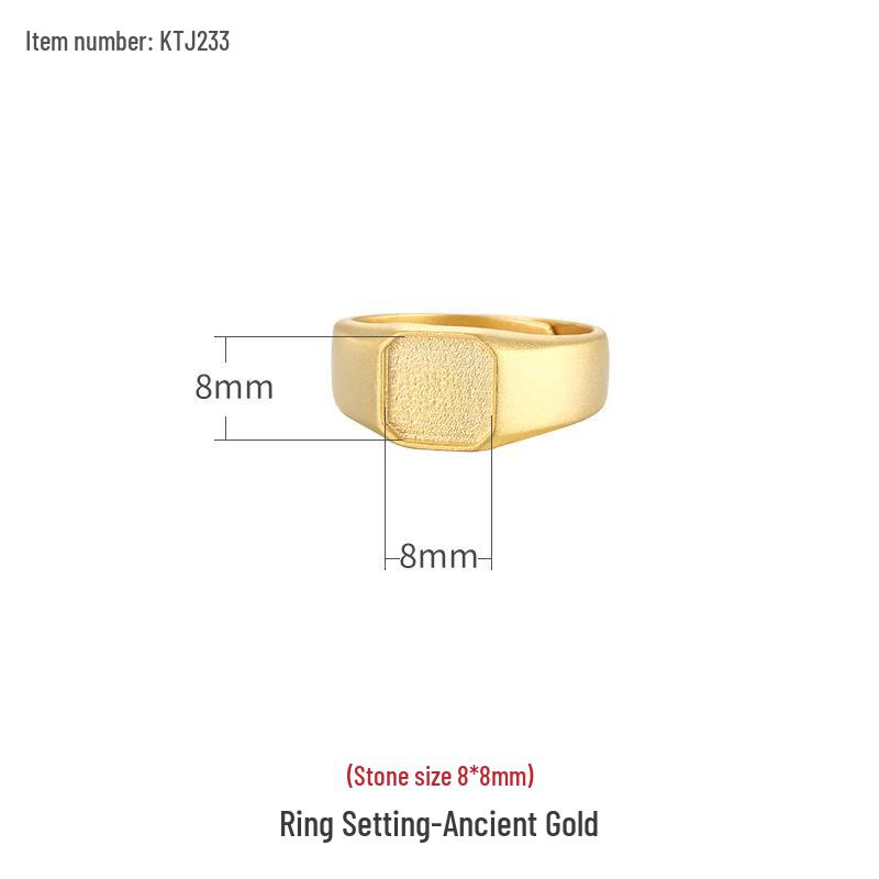 

S925 Silver & Sand Gold Square Ring Setting for Men & Women with Southern Red Amber and Closed Back
