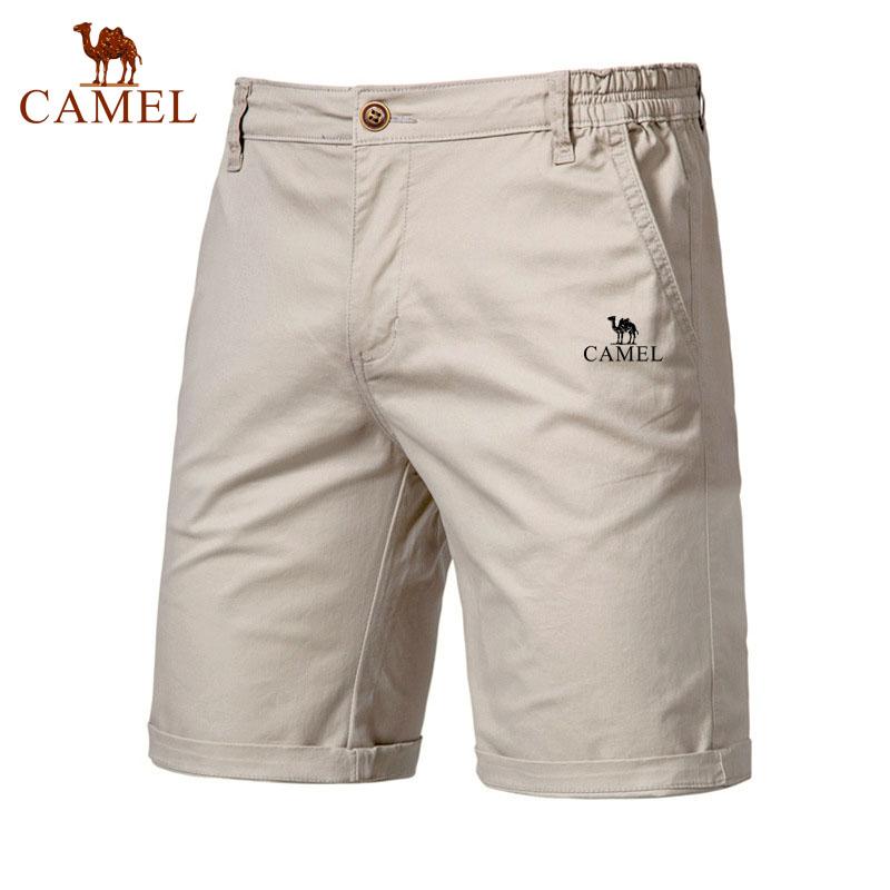 Camel Sommer Broderte Bomull Ensfargede Shorts for Menn Høy Kvalitet Casual Business Sosial Elastisk Midje Badeshorts