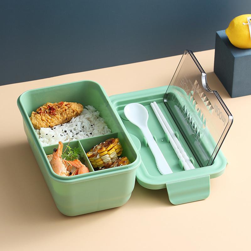Microwavable Japanese-Style Wheat Straw Lunch Box Set with Compartments for Students and Office Workers