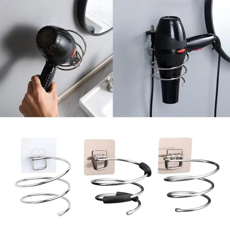 Hair Dryer Holder Self-Adhesive Hair Dryer Stand Wall Mounted Dryer Hanger Stainless Steel Hairdryer Holder Bathroom Accessories