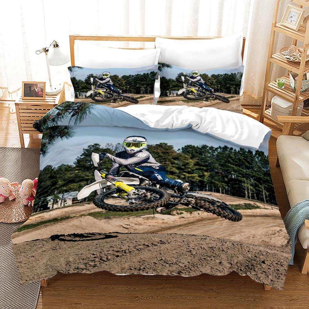 Dirt Bike Duvet Cover Motocross Bedding Set For Boy Motorcycle Rider Bedding Set King Polyester Comforter Cover With Pillowcase