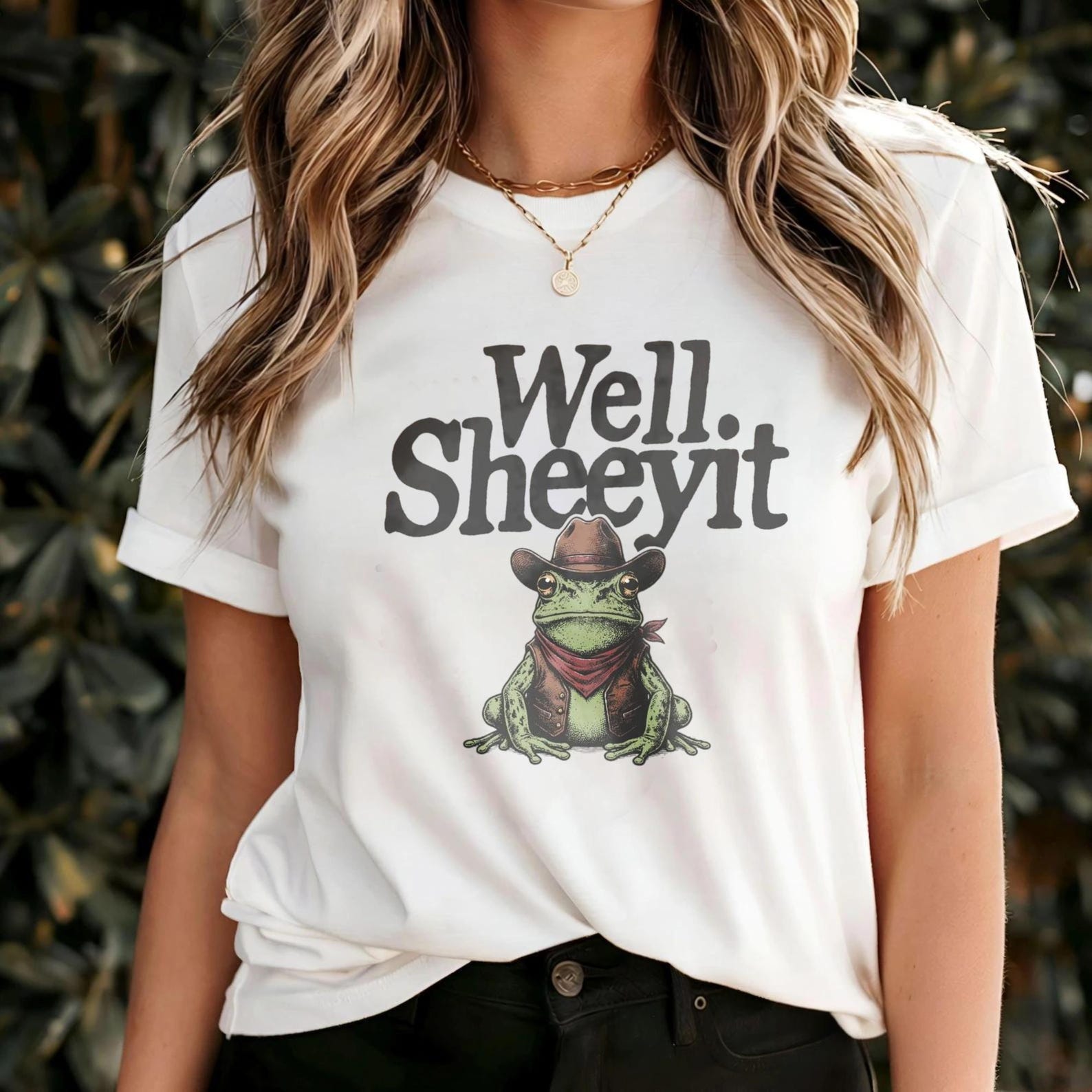 Well Sheeyit Cowboy Frog Graphic Tee, Vintage Western Toad Bandana Print Top, Funny Southern Cowgirl Frog Casual T-shirt, Gift For Her Him S