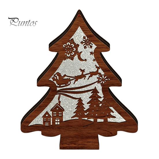 Atmospheric Room Lighting 3D Wooden LED Christmas Night Light, Hollow Carved Tabletop Decor Table Lamp with Warm Glow, Festive Holiday Home And Office