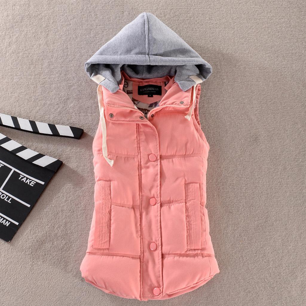 Women Vest Female Warm Sleeveless Jacket Cotton Solid Hooded Vest For Outerwear