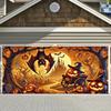 Ghost Halloween Garage Door Banner - Polyester, with fun bat, pumpkin, witch hat and spider web designs - Autumn decoration