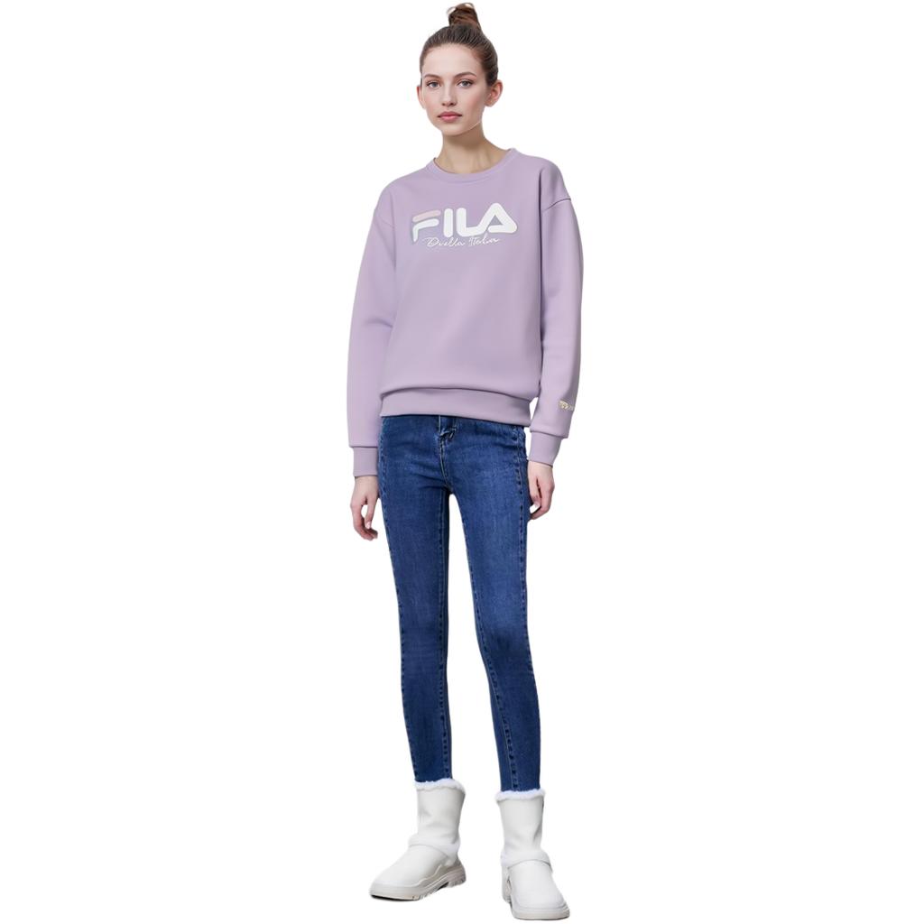 FILA Loose Fit Logo Knit Pullover Long Sleeve Sweatshirt Unisex sweatshirt Light-Purple F11U249201F-VT