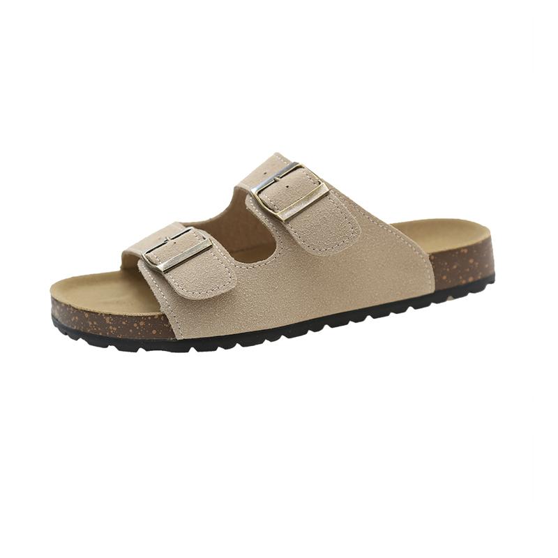 

Fashion Slippers Leather Women Loafers Soft Wood Sole Clip-on Vulcanized Slides Women Eva Outsole Arch Support Loose-fit Slippers Woman 35