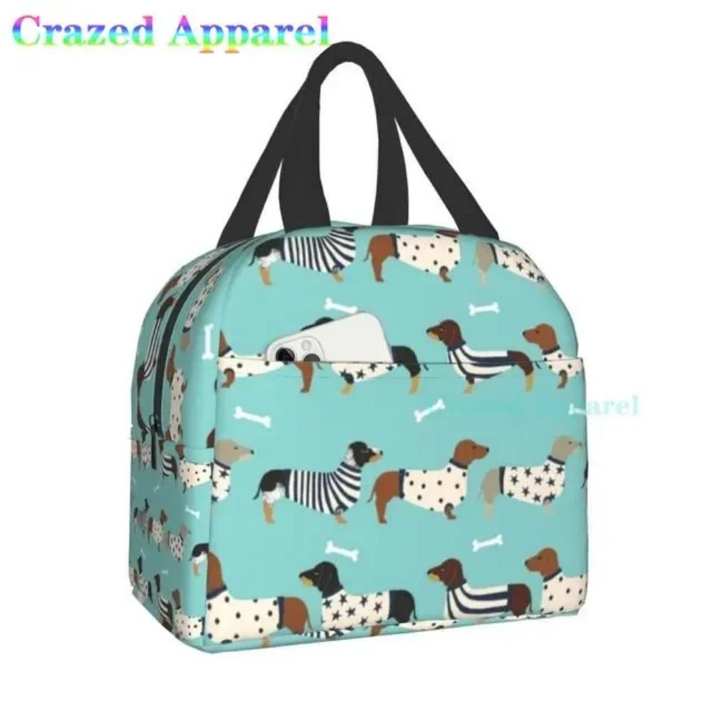 Roztomilá barevná káva jezevčík opakovaně použitelná izolovaná taška na oběd chladicí taška tote box kontejner s přední kapsou pro ženu muže