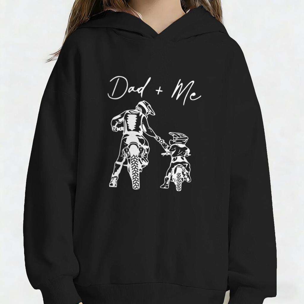 Dad + Me Motocross Graphic Hoodies Kids Casual Outdoor Wear Vintage Motocross Sweatshirts Bike Lover Hooded Sweatshirt