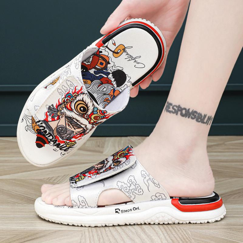 

2025 new summer wear soft-soled sandals Guochao slippers printed popular beach flip-flops 38