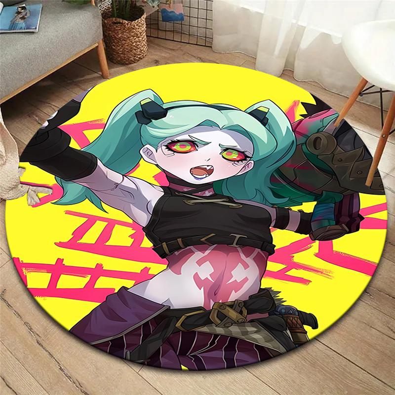 Cyberpunk Edgerunner Round Area Rug,Carpet Rug for Living Room Bedroom Sofa Playroom Decor,Non-slip Floor Mat