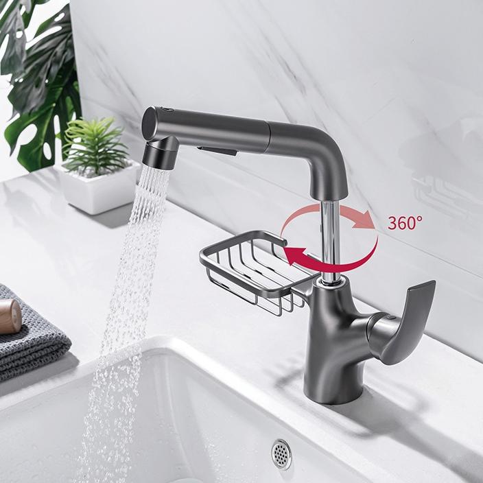 Bathroom Mixer Faucet Hot and Cold Water Tap Household Brass Basin Faucets with Storage Rack Multi-functional Pull-out Faucet