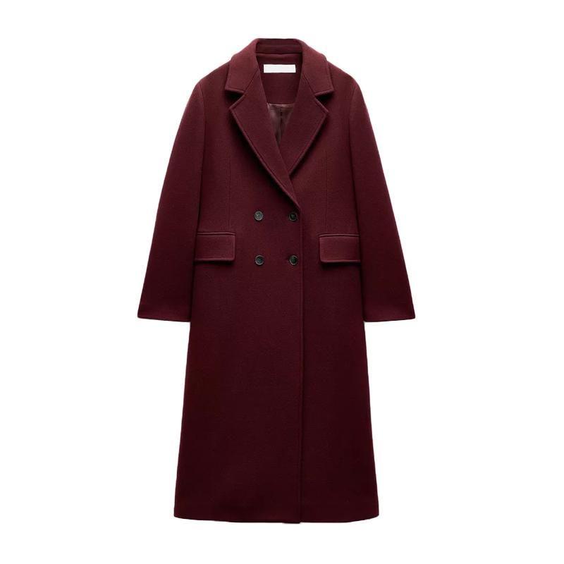 Autumn and Winter New Women clothes Lapel Loose Double Breasted Wine Red Wool blend coat Outerwear 9231756
