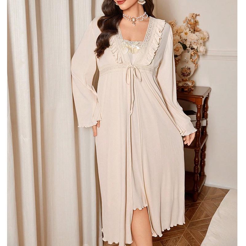High-End Lace Trim Pajama Set - Women's Autumn/Winter Camisole & Outerwear