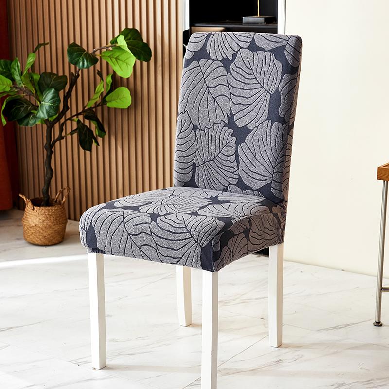 1pc Solid Color Jacquard Dining Chair Covers Elastic Non-slip Dining Seat Slipcovers Anti-dirt Dustproof Chair Cases for Wedding