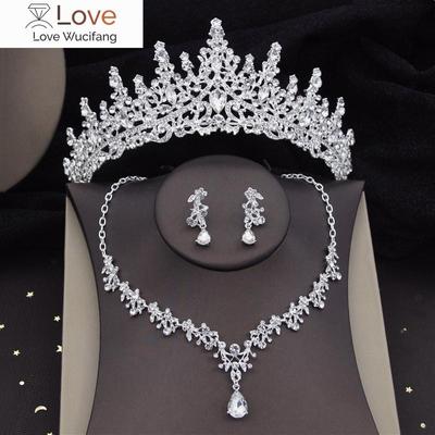 Srebrne kolory kryształowe zestawy biżuterii ślubnej kobiety moda tiary kolczyki Choker naszyjnik suknia ślubna korona panny młodej zestaw biżuterii